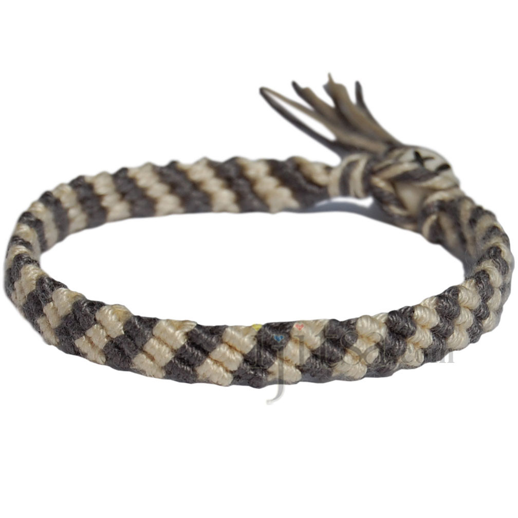 Grey and Wheat Diagonal Bamboo Bracelet or Anklet, Custom size