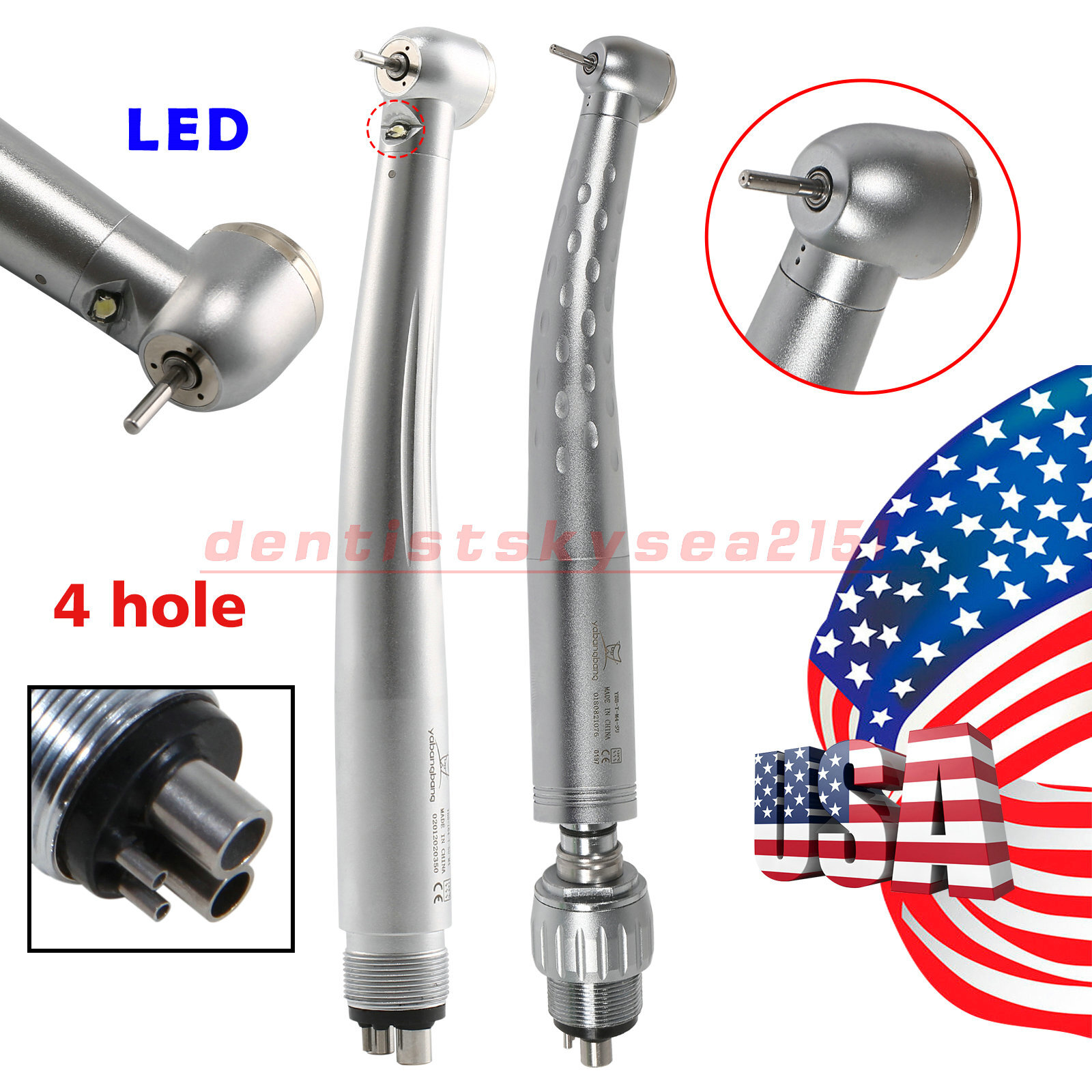 Dental High Speed/Fiber Optic LED E-generator Handpiece 4 Hole For NSK Kav YBM