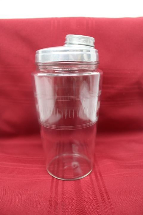 VINTAGE RETRO BARWARE GLASS COCKTAIL SHAKER w/ ALUMINUM LID Mid-Century