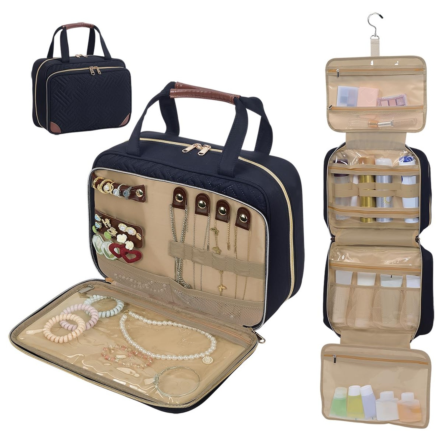 Toiletry Bag for Women, Hanging Travel Toiletry Bag with Jewelry Organizer Co...
