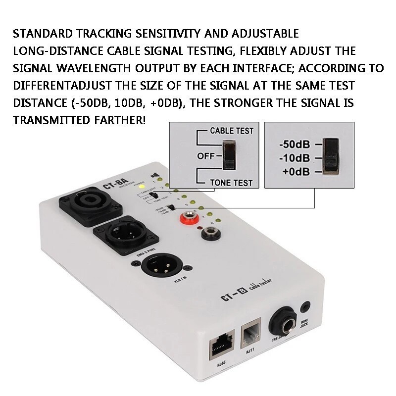 CT-8 Cable Tester Professional Audio Network Line Engineering Cabling Test Tool
