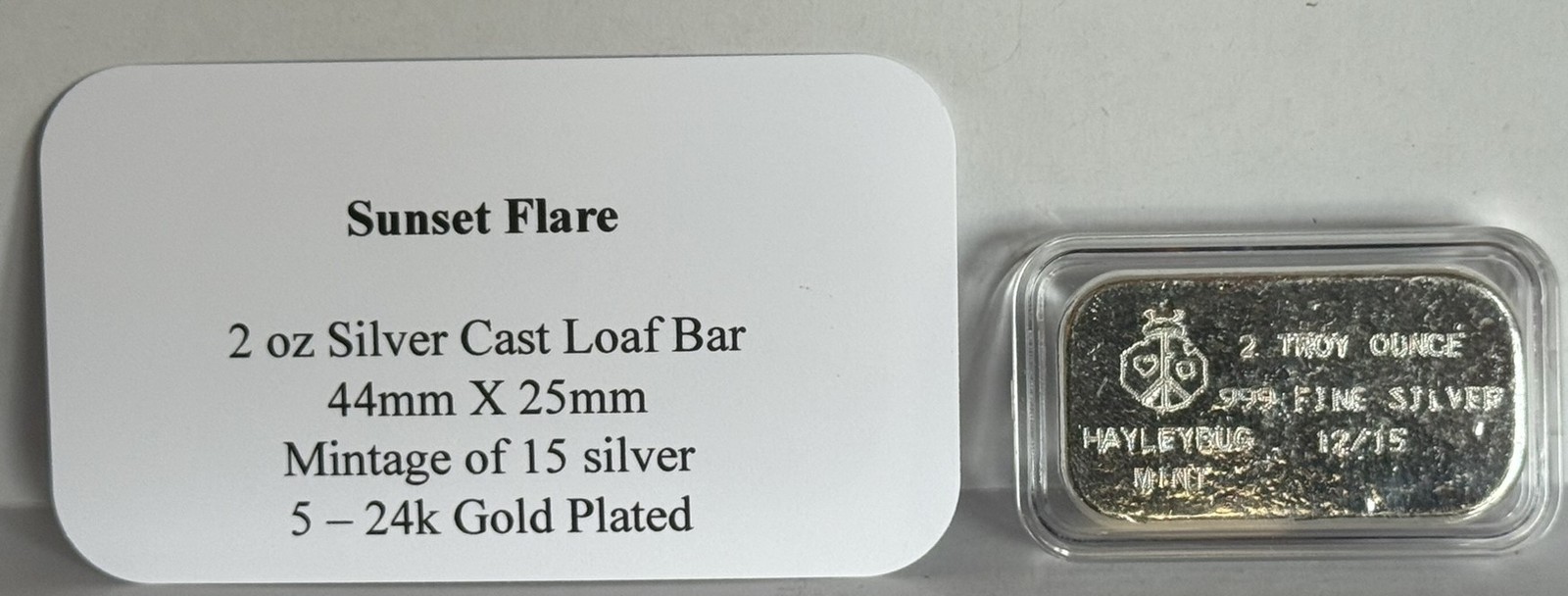 Hayleybug 2 oz Sunset Flare Fox silver Bar w/ COA Mintage 15