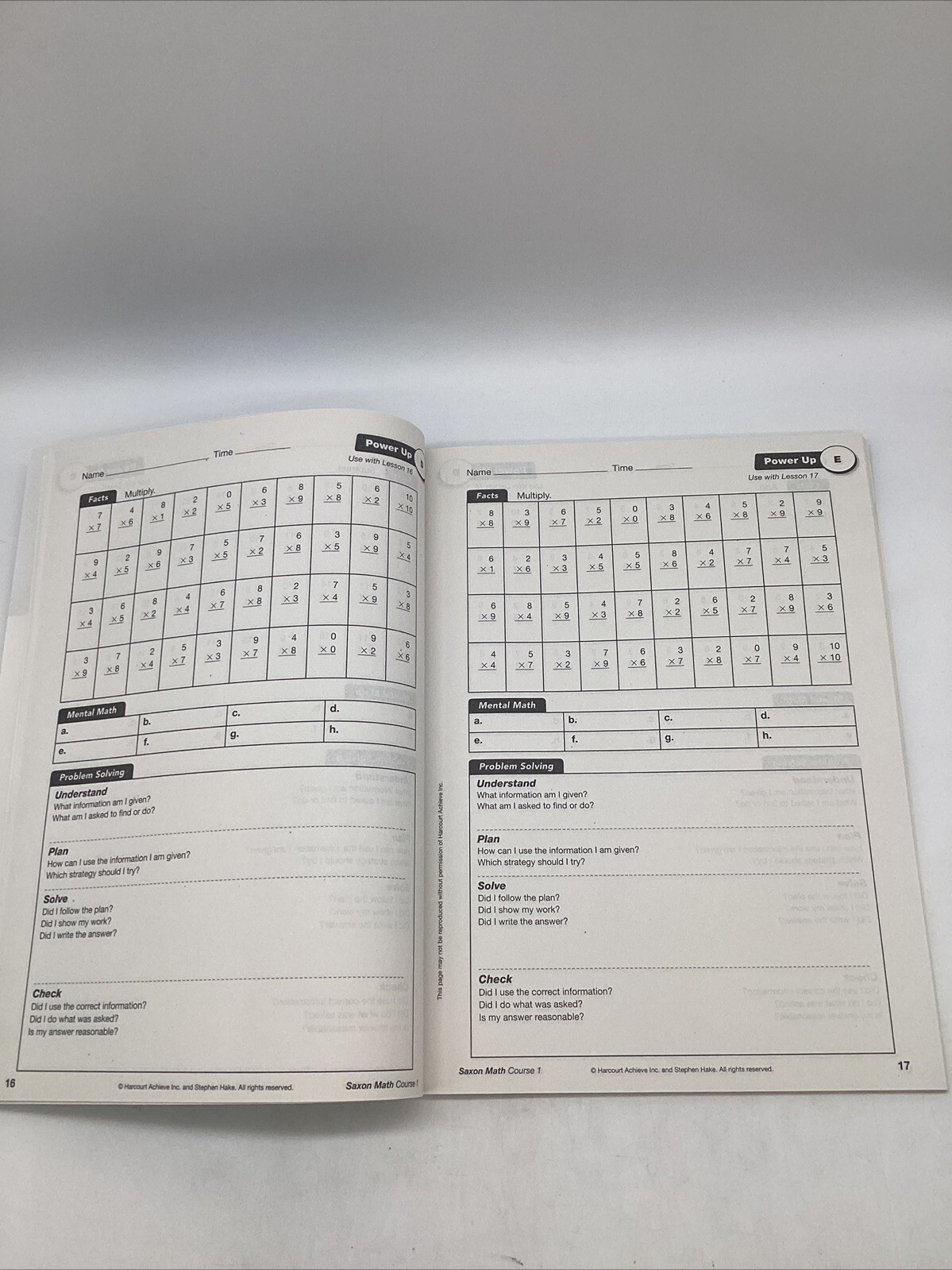 Saxon Math Course 1 Power-Up Workbook Middle School