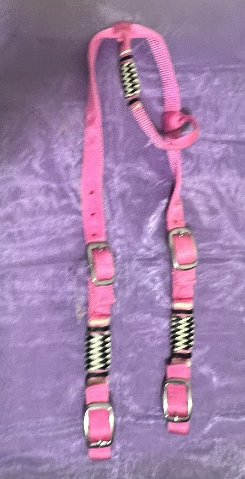 NEW Hot Pink And Rawhide Single Ear Headstall With Snaffle Bit And Curb Chain