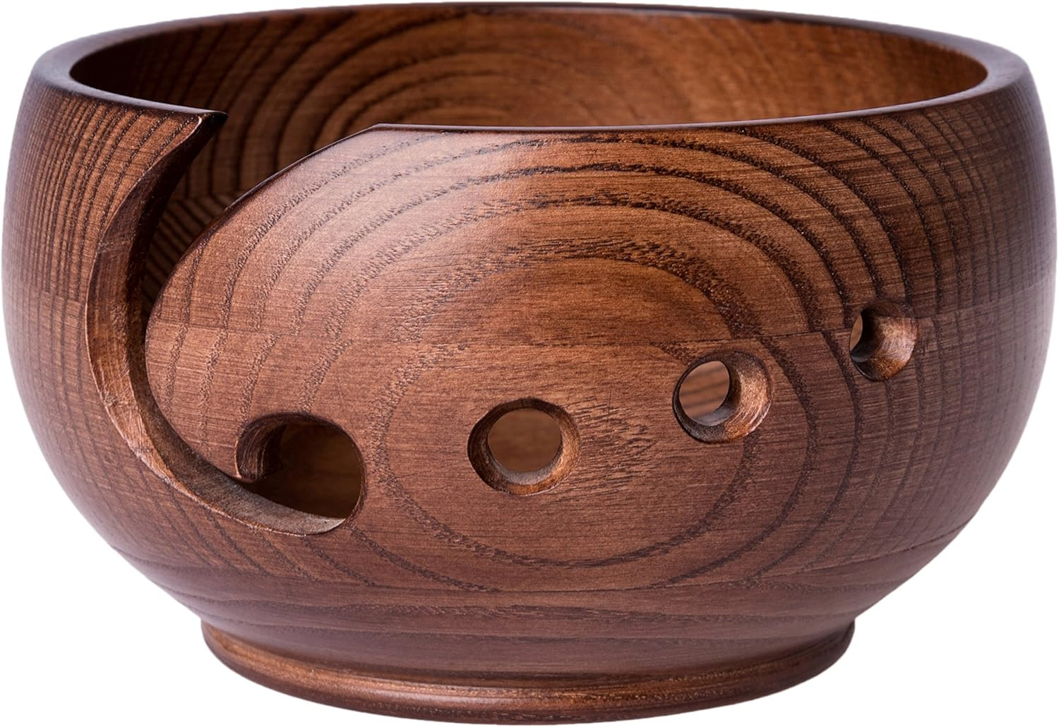 Large Wooden Yarn Bowl 7"X4" Handmade Ash-Tree Wood Crochet & Knitting Holder Pe