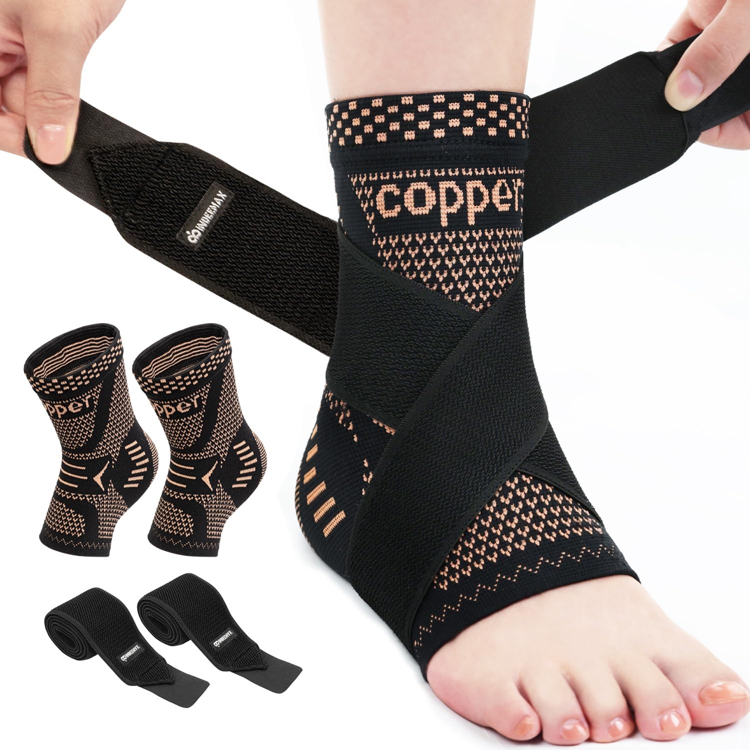 INDEEMAX Ankle Brace for Women & Men, Compression Medium, Copper Black