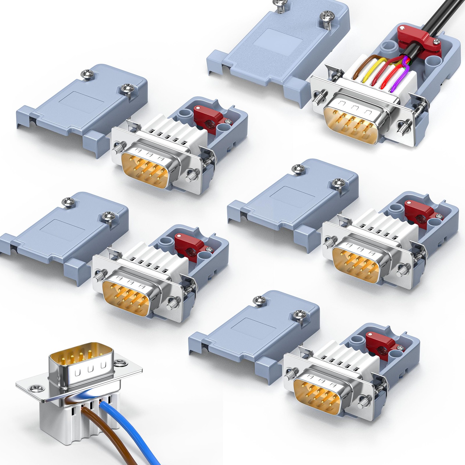 5Pack DB9 Breakout Connector Male, RS232/RS485 Serial adapters,D-SUB 9-pin Ma...