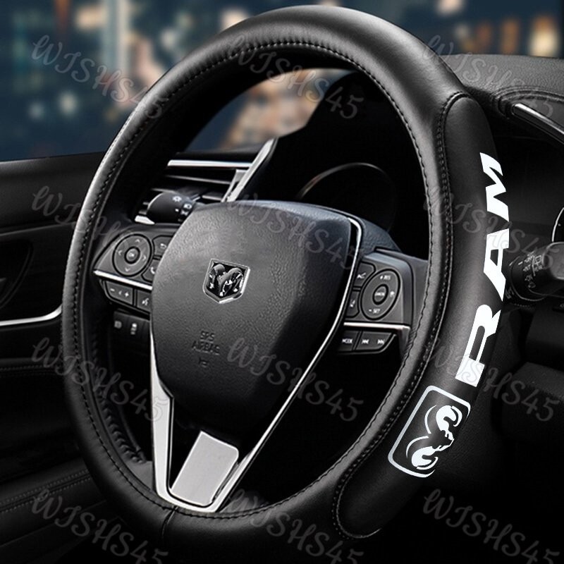 For 1994-2019 DODGE RAM STEERING WHEEL COVER WHITE LOGO FITS ALL MODELS NEW