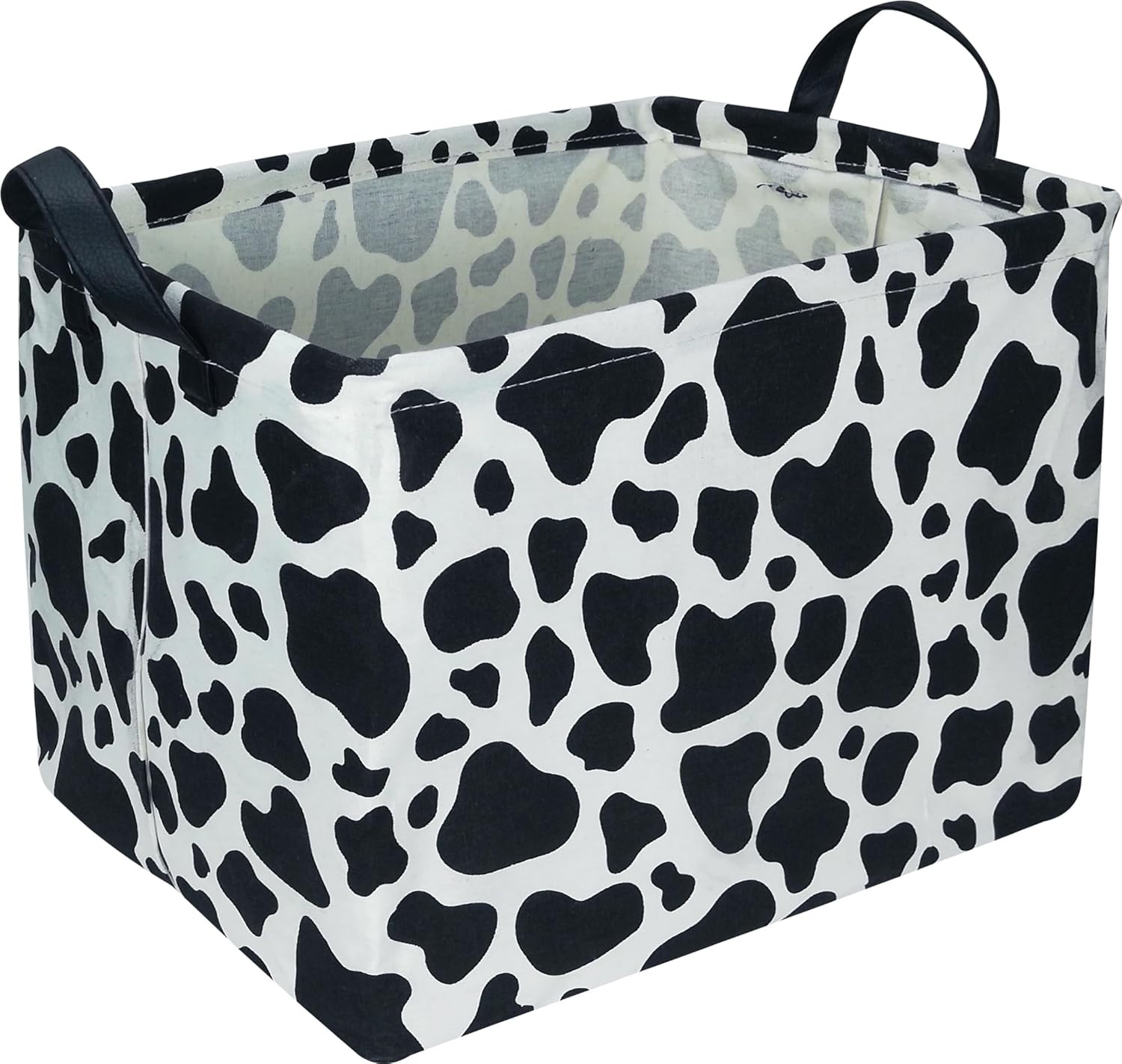 Rectangular Cow Storage Basket, Waterproof Cowprint Box with Handles, Room Decor