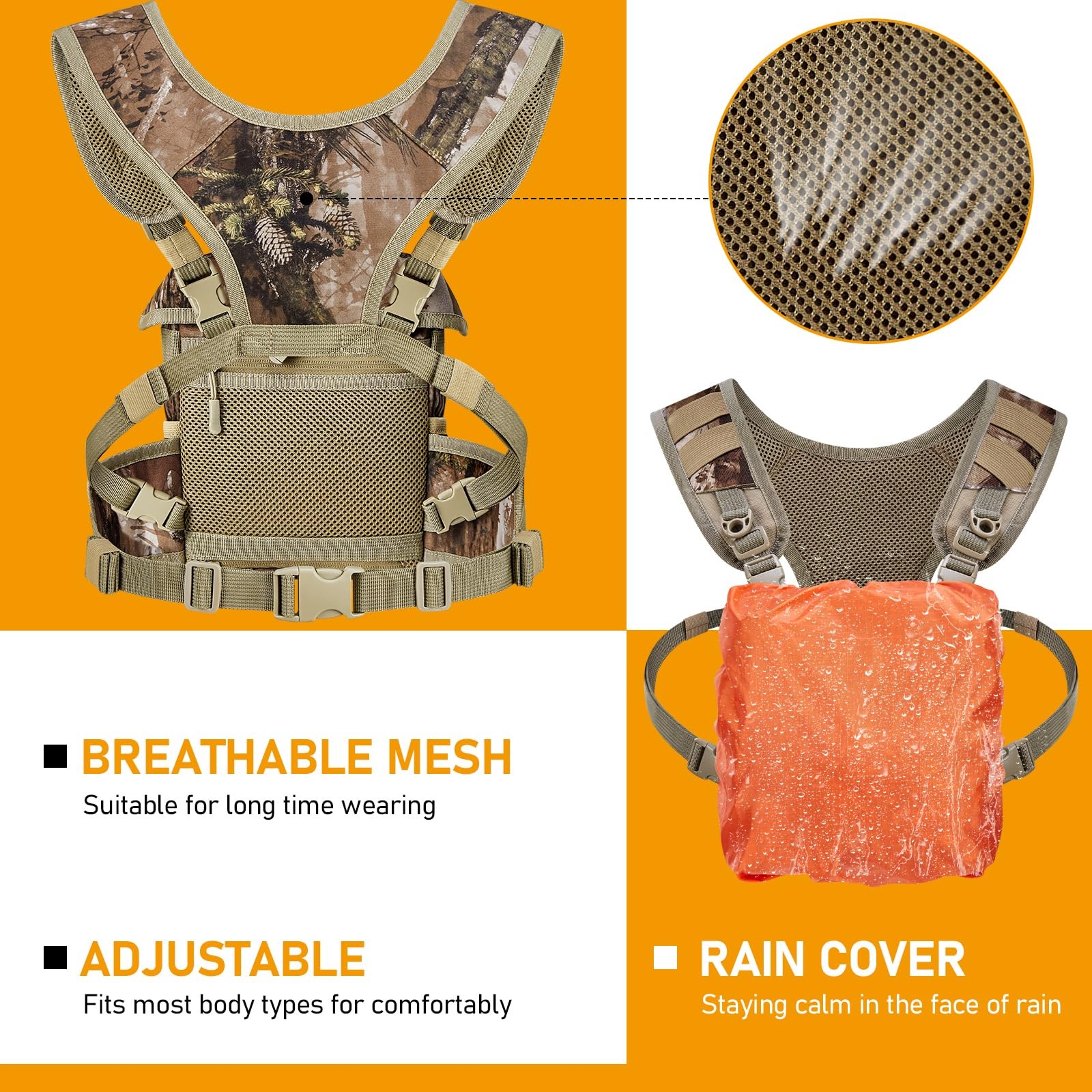NEW VIEW Binocular Harness Chest Pack, Bino Case with Medium, Camo Quiet