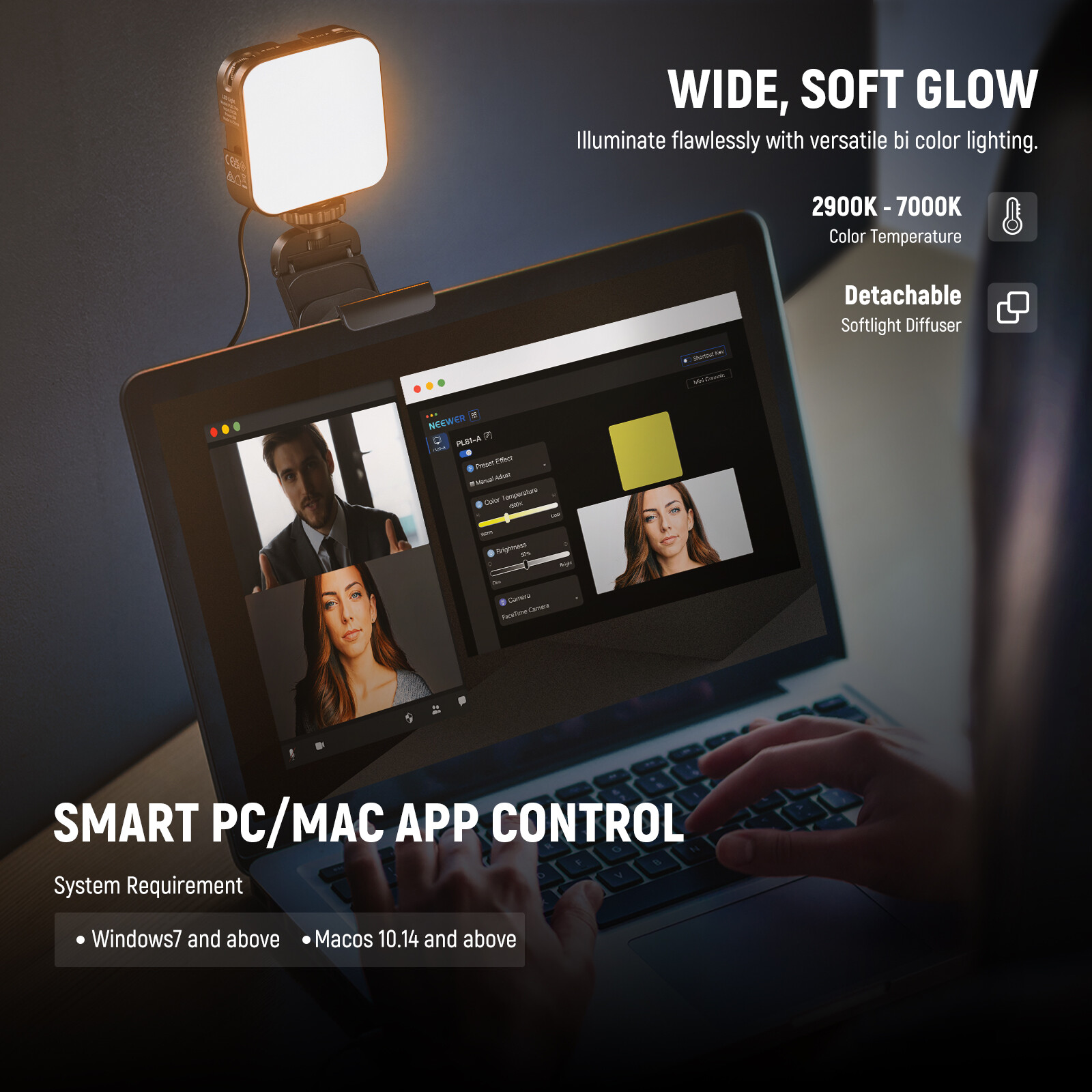 NEEWER Professional LED Streaming Light with Mac/PC APP Control for Streaming