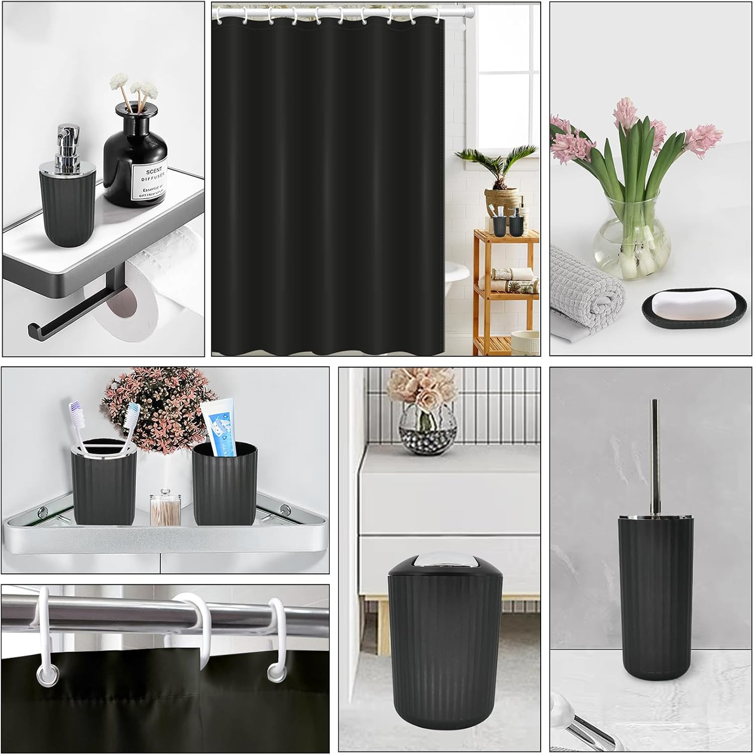 Elegant 9-Piece Black Bathroom Accessories Set with Essential Items