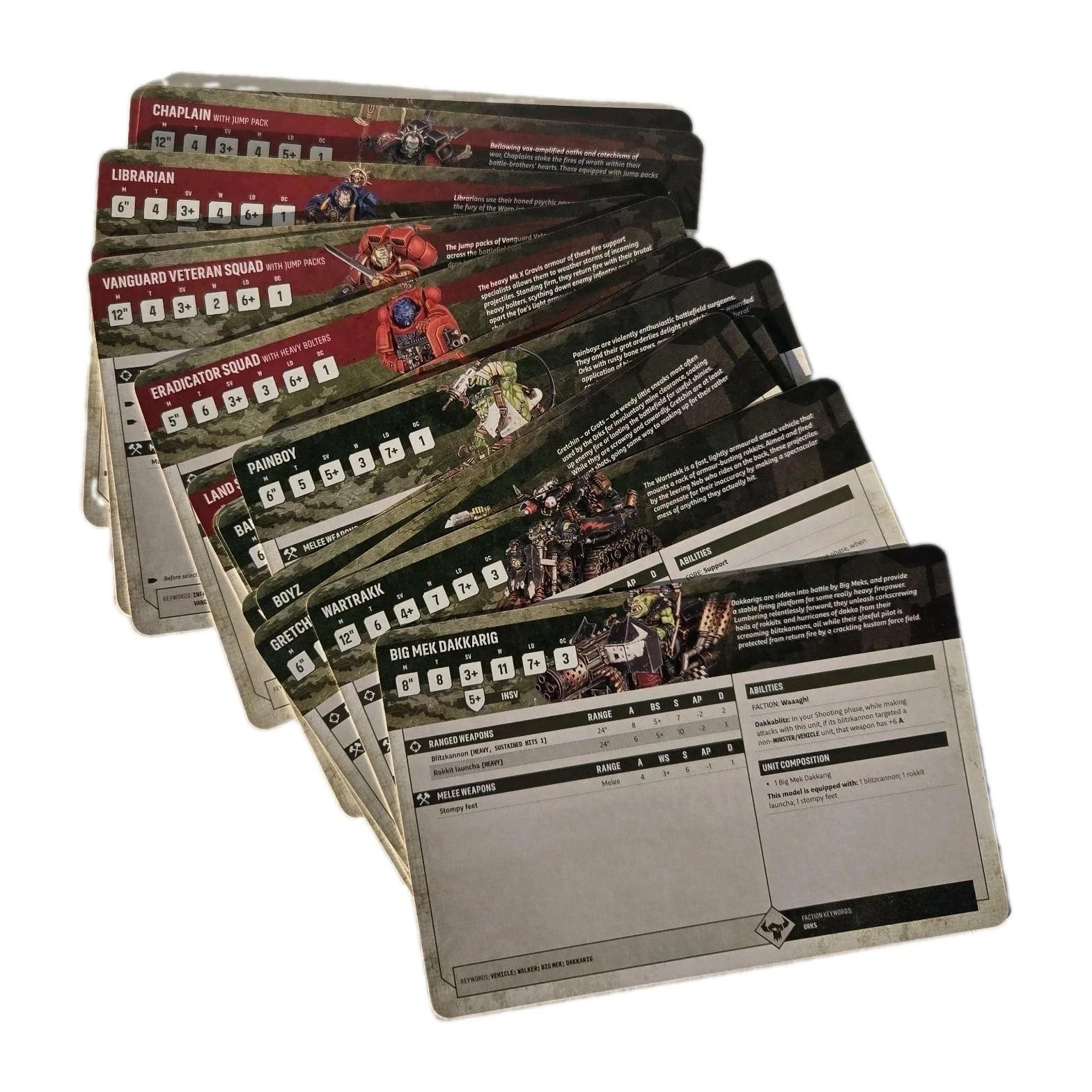 Warhammer 40K Armageddon Datasheet Cards Orks & Space Marines 11th Edition