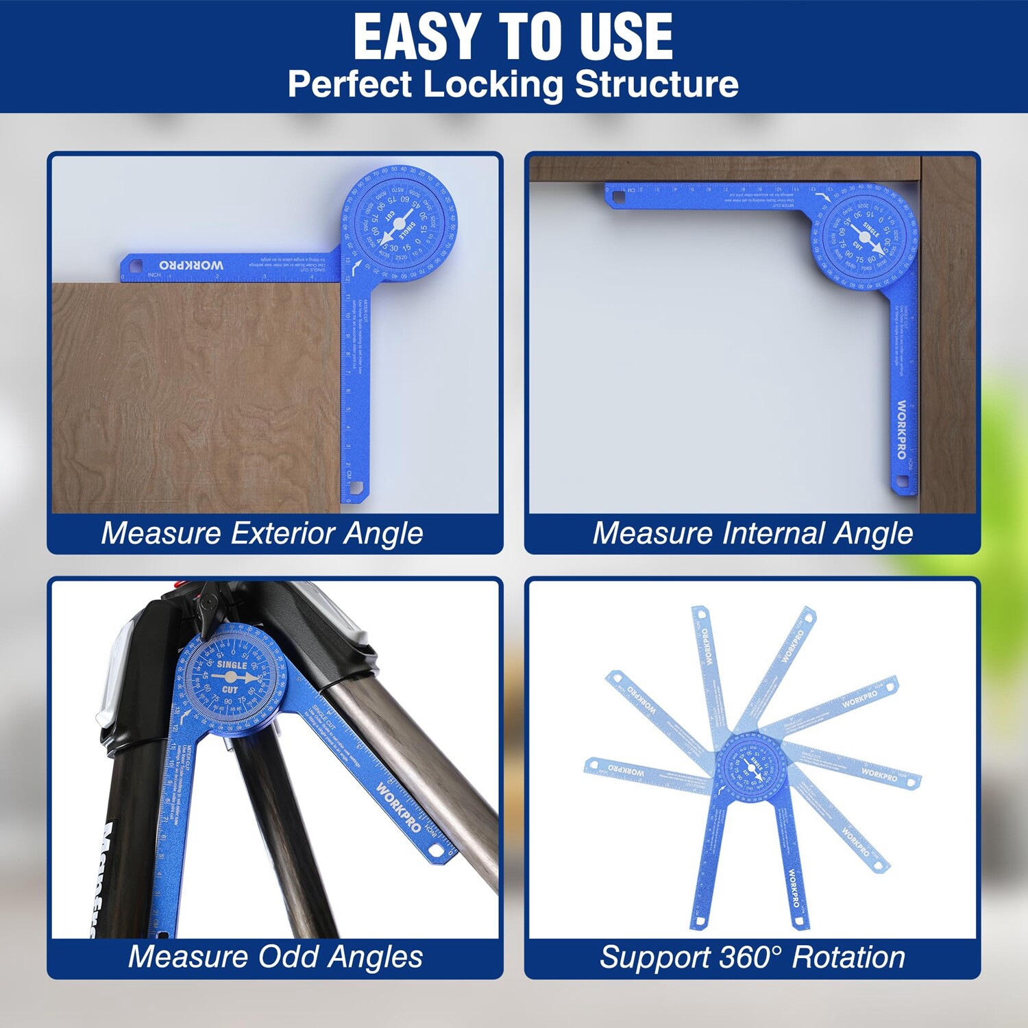 WORKPRO Miter Saw Protractor 7.3-in Angle Finder Featuring Laser Engraved Scales