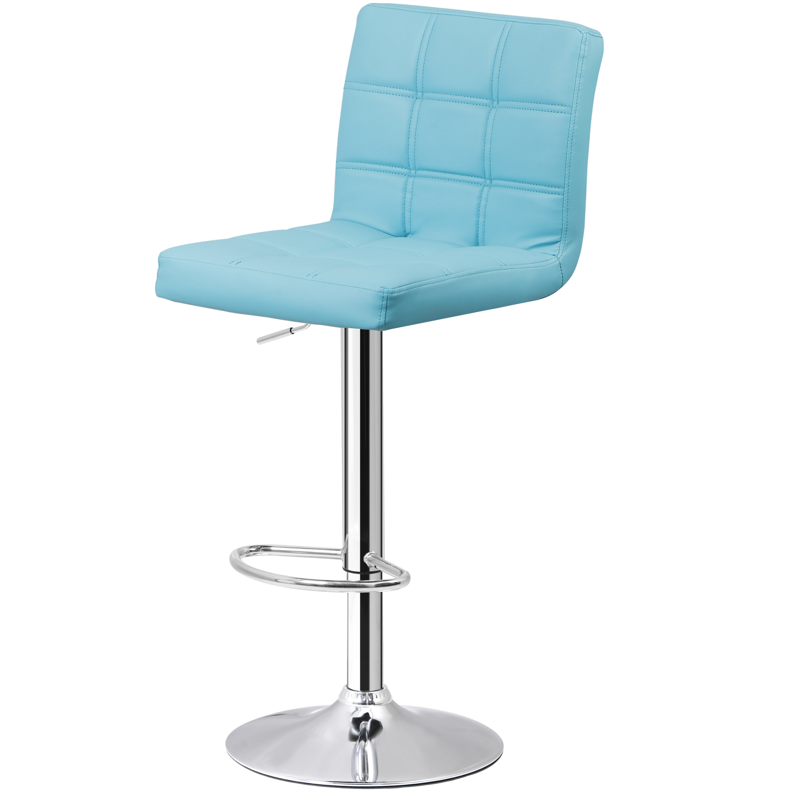 2PCS Bar Stools Blue PU Leather Height Adjustable Swivel Barstools Armless