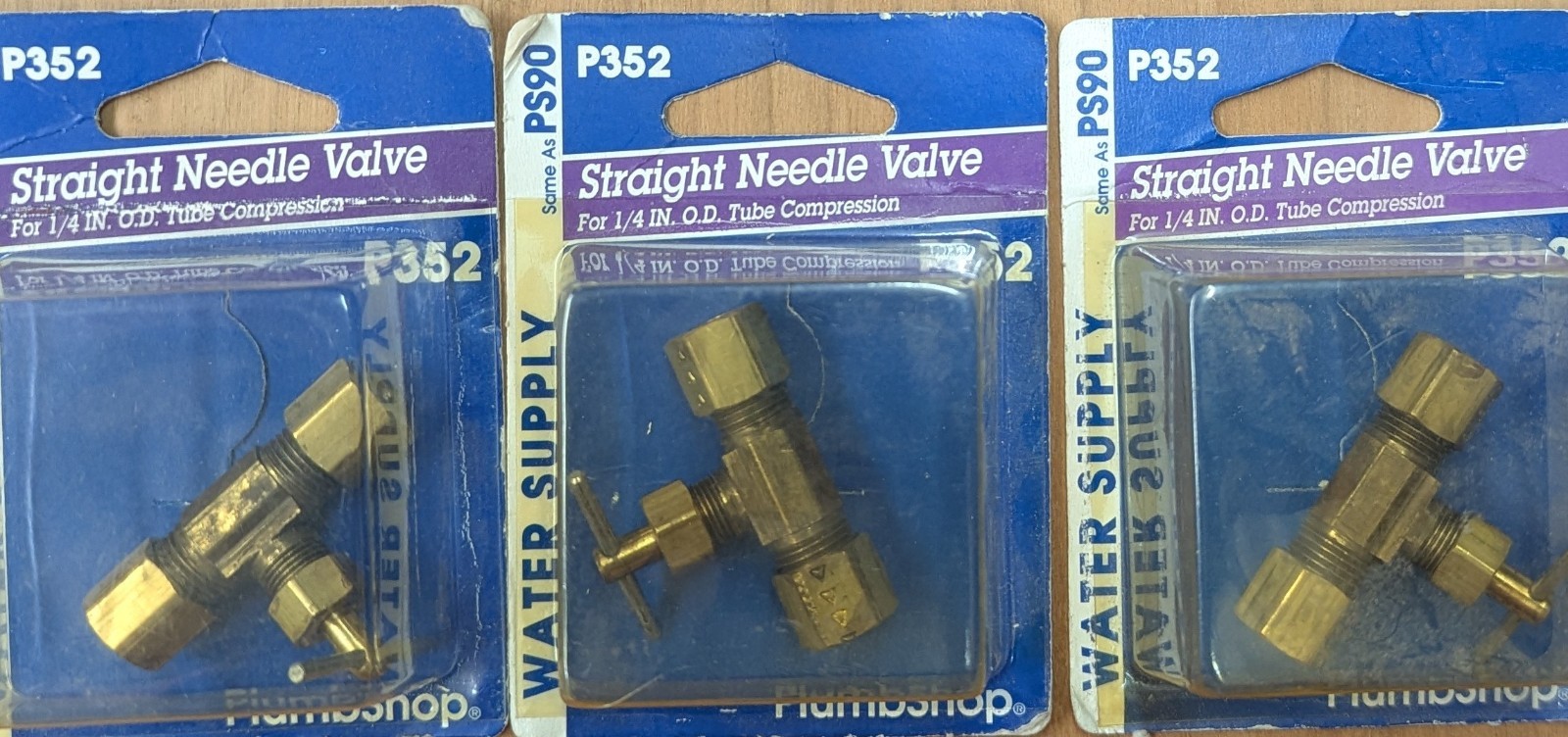 Batch of 3 Brass Needle Valves - 1/4" Compression, P352 same as PS90