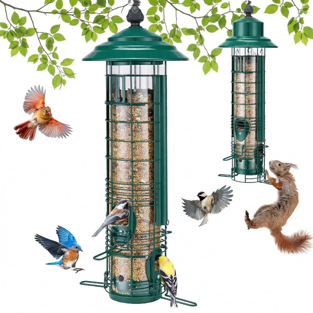 Kingsyard Squirrel Proof Bird Feeders for Outdoors with Green