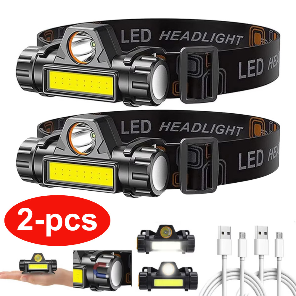 2 Pack USB Rechargeable Waterproof LED Headlamp Headlight Head Light Flashlight