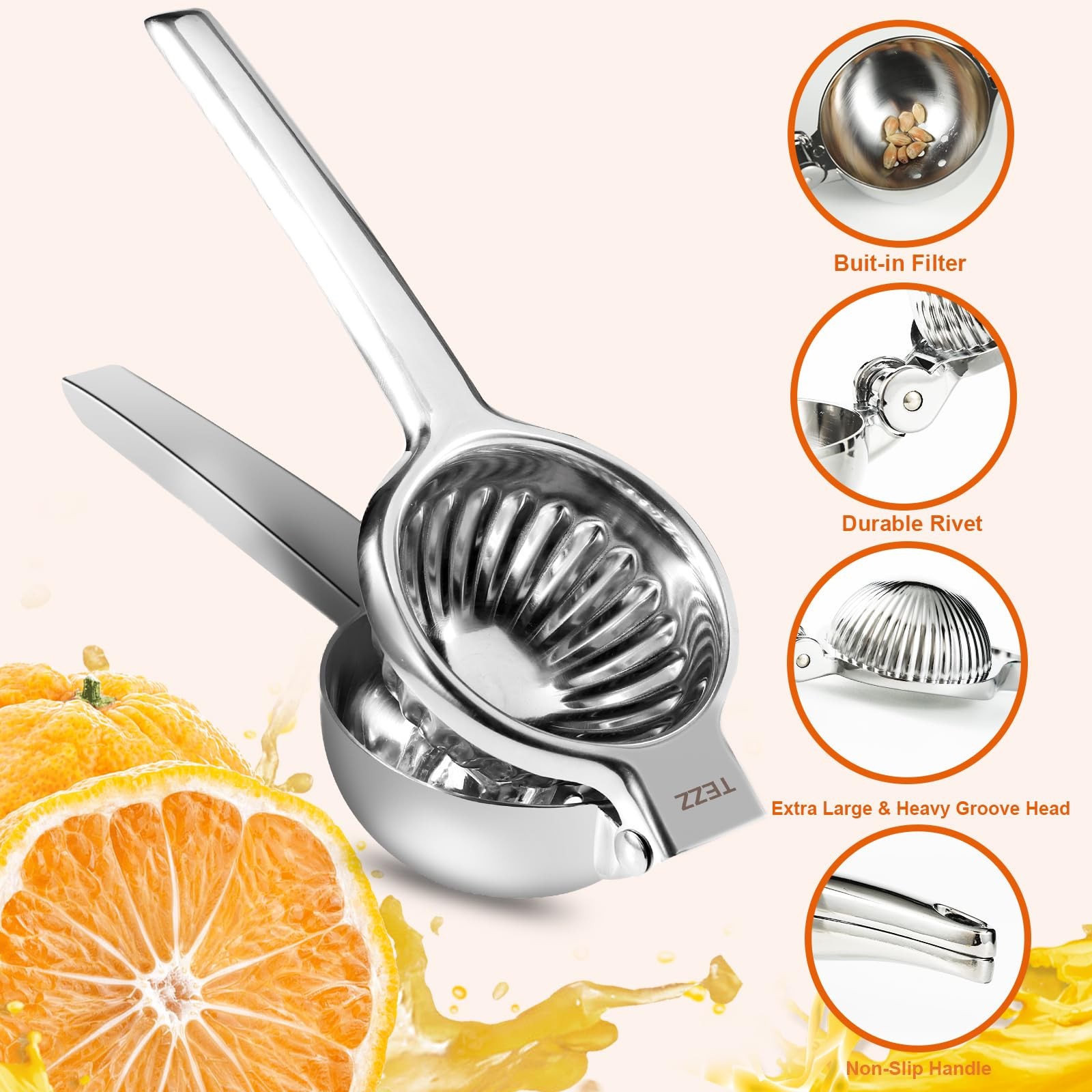 Upgrated Extra Large Lemon Squeezer, Heavy Duty Handhelp Orange Juicer with 3...