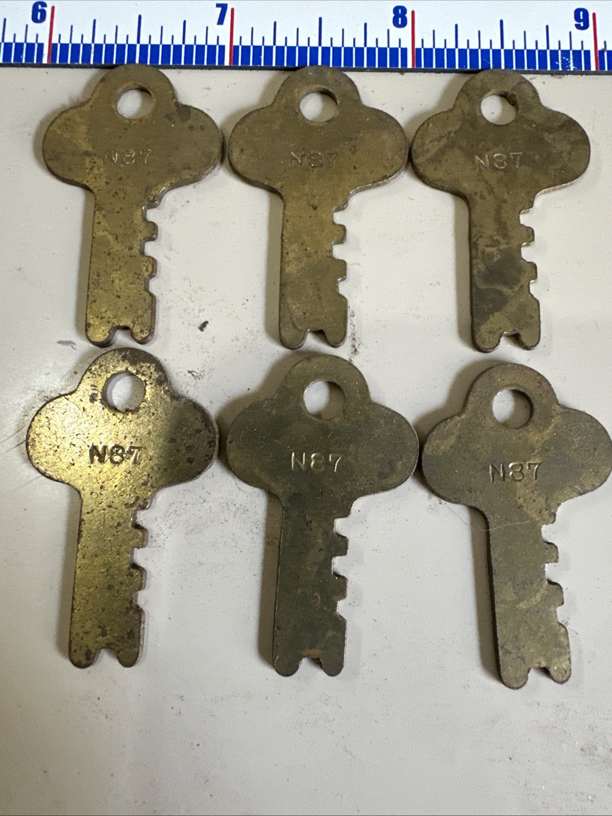 Vintage Long Lock Key, Flat Brass Key N87 one key only.