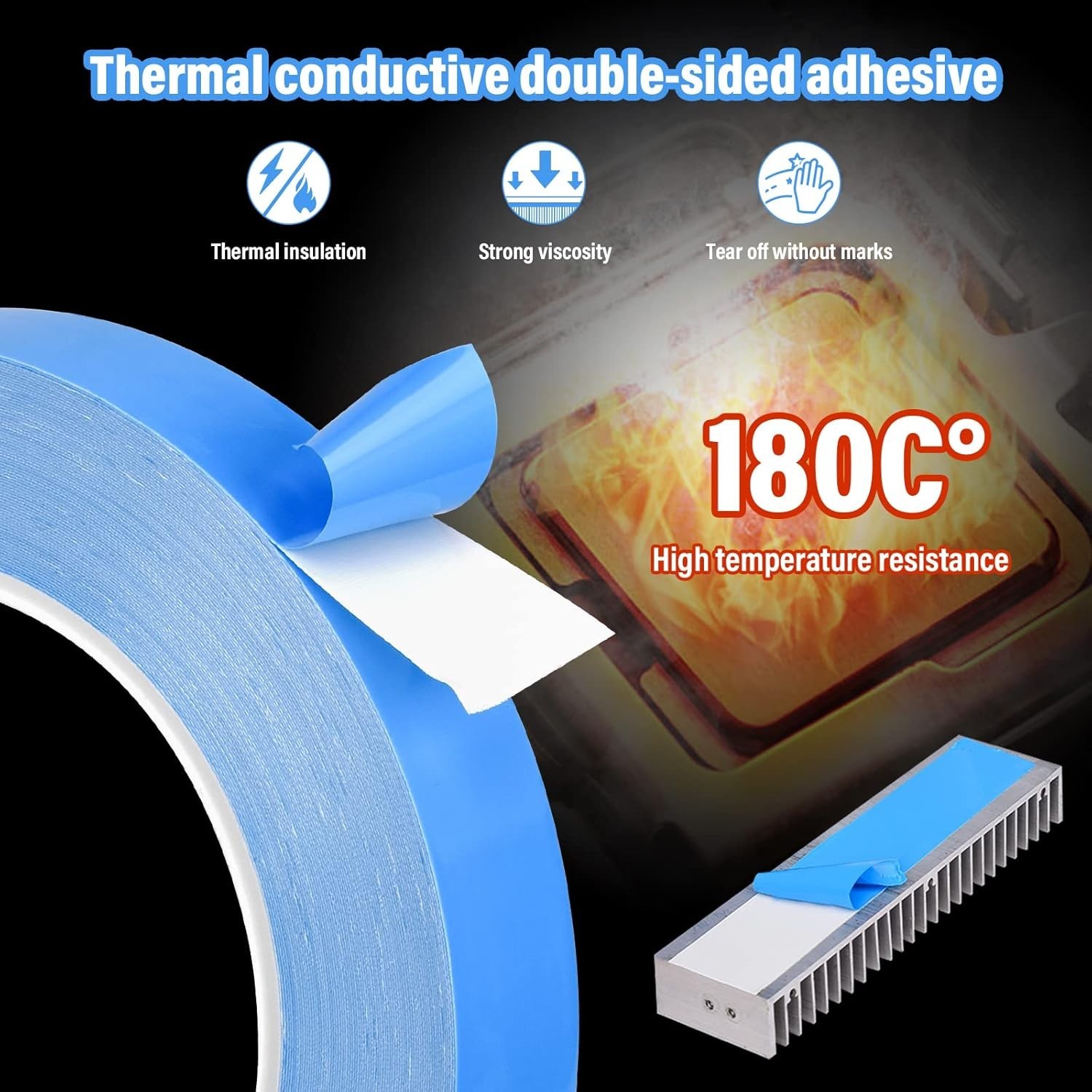 Thermal Adhesive Tape, 25m x 10mm x 0.20mm Double Side Thermal Tapes Cooling ...