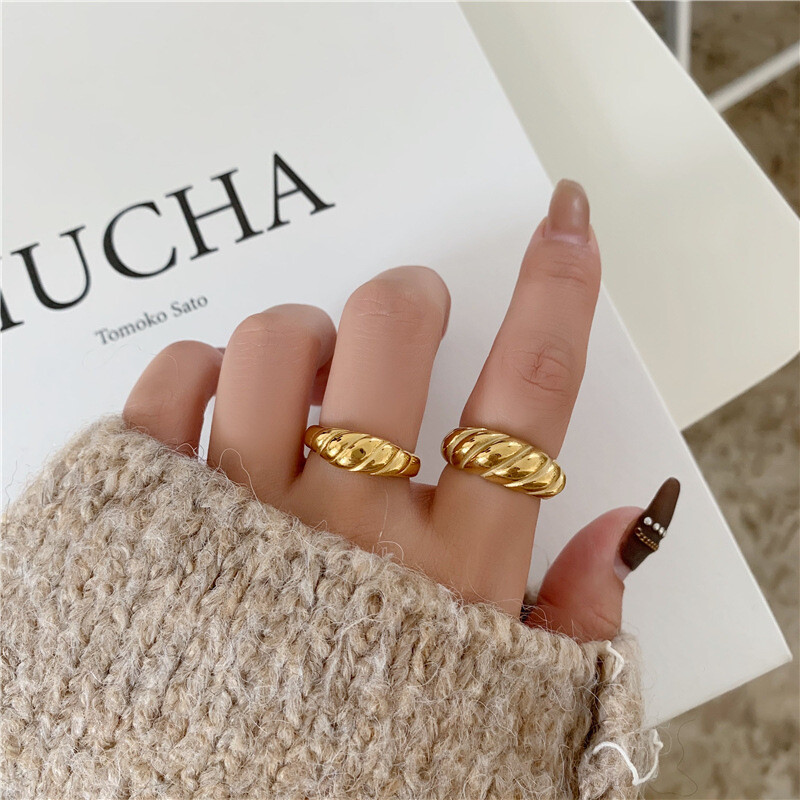 Woman 18k Gold Plated Stainless Steel Croissant Twist Band Ring Joint Ring 5-10