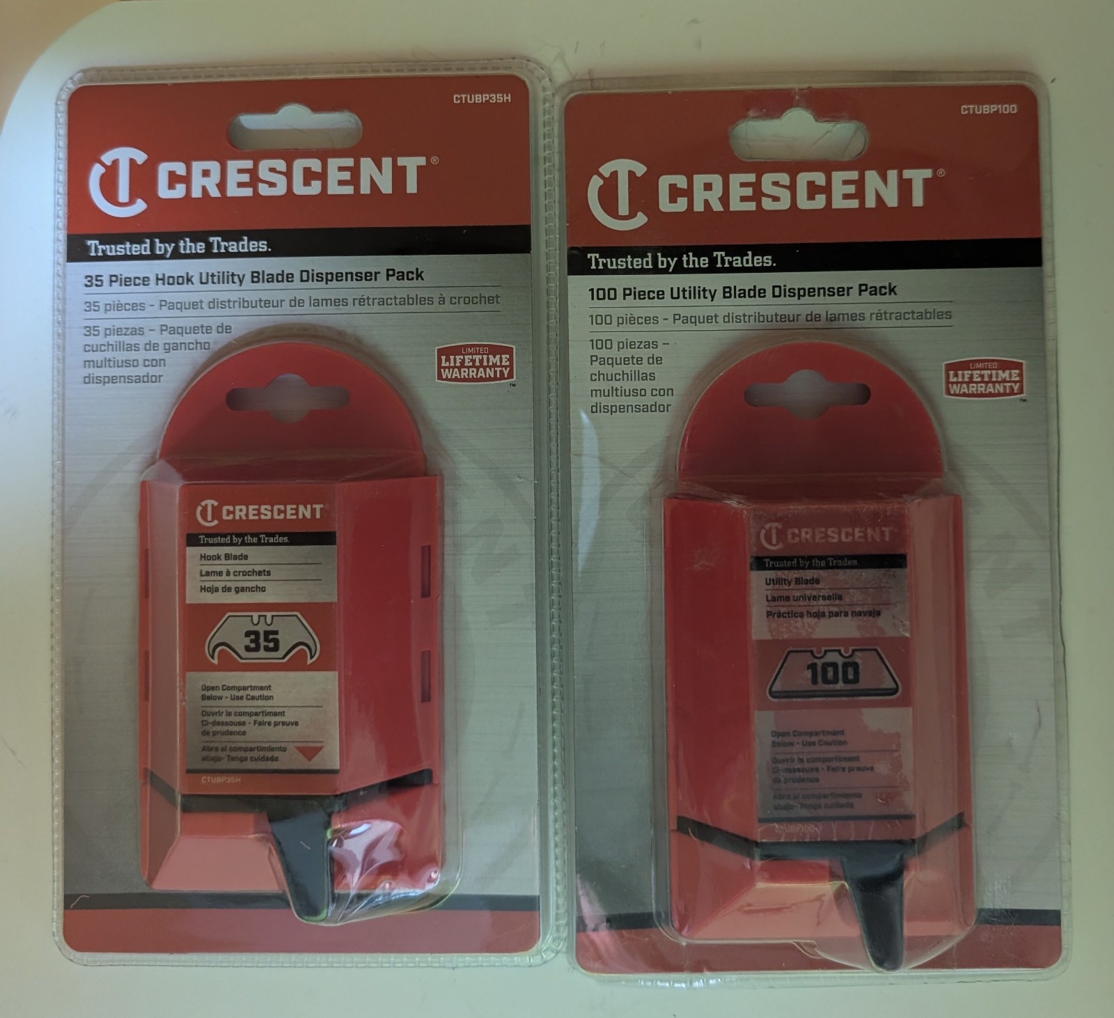Lot of 2 Crescent Utility Knife Blades Dispenser Pack 100 blades 35 hook blade