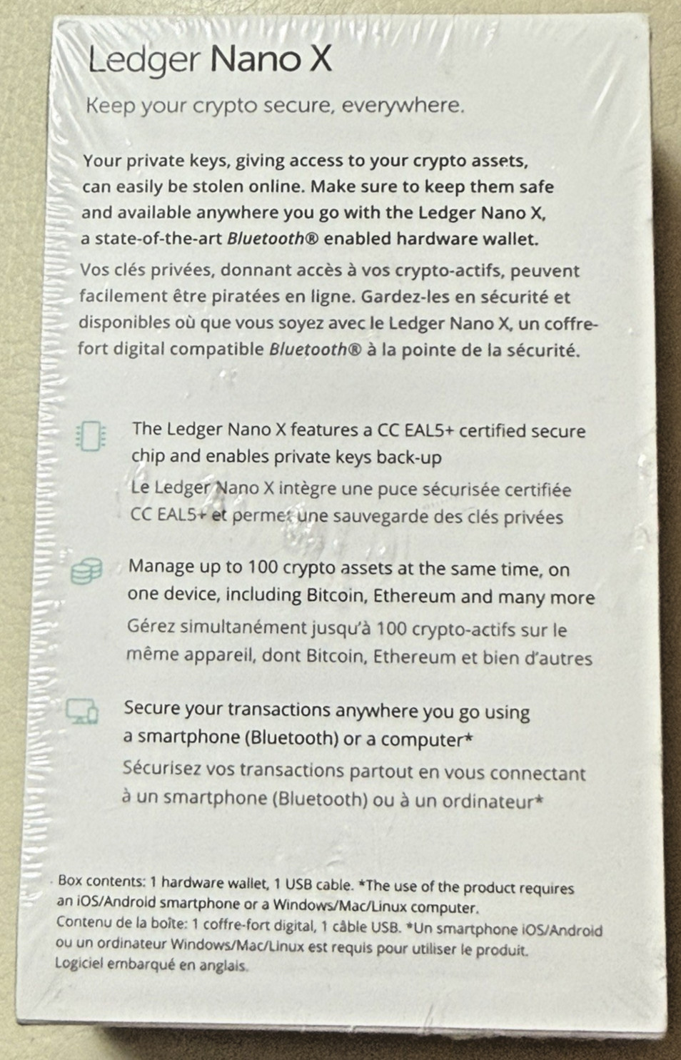 Ledger Nano X Cryptocurrency Bluetooth Hardware Wallet - Factory Sealed