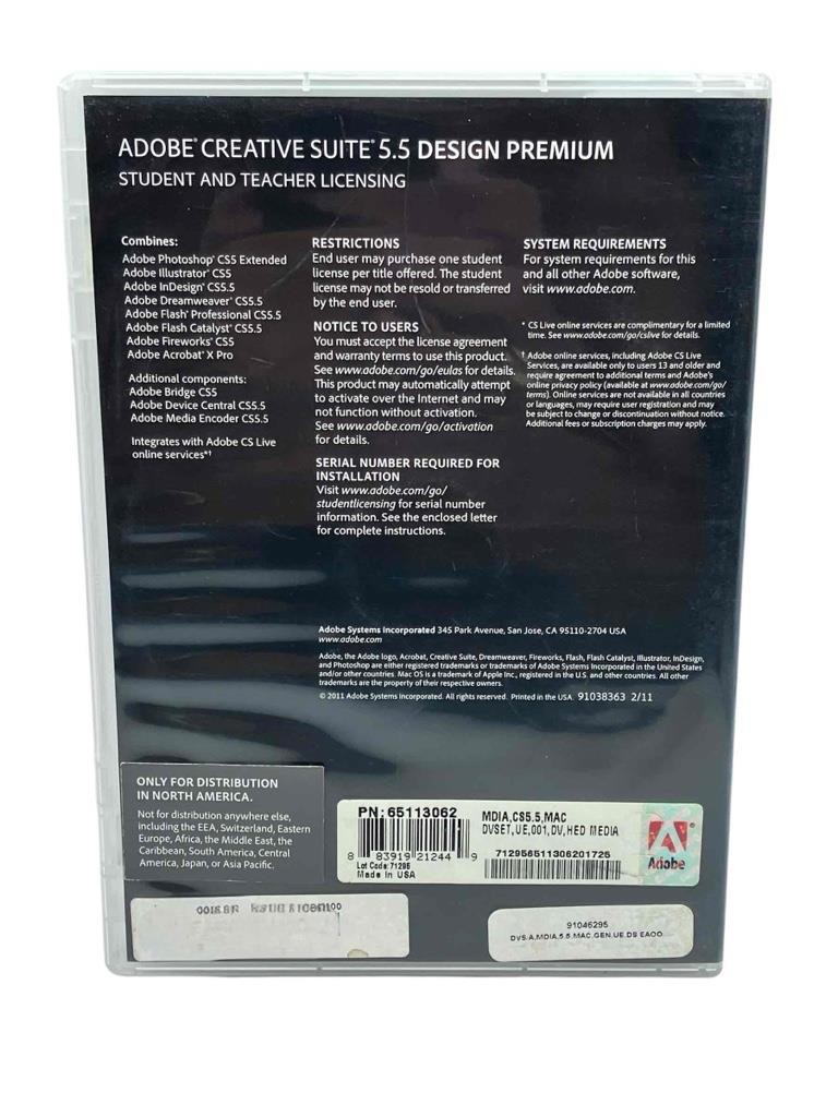 Adobe Creative Suite 5.5 CS5.5 Design Premium For MAC OS Student Teacher