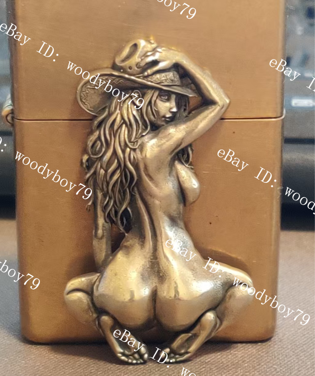 1 piece Brass Sexy Kneeling Cowgirl Badge DIY lighter sticker