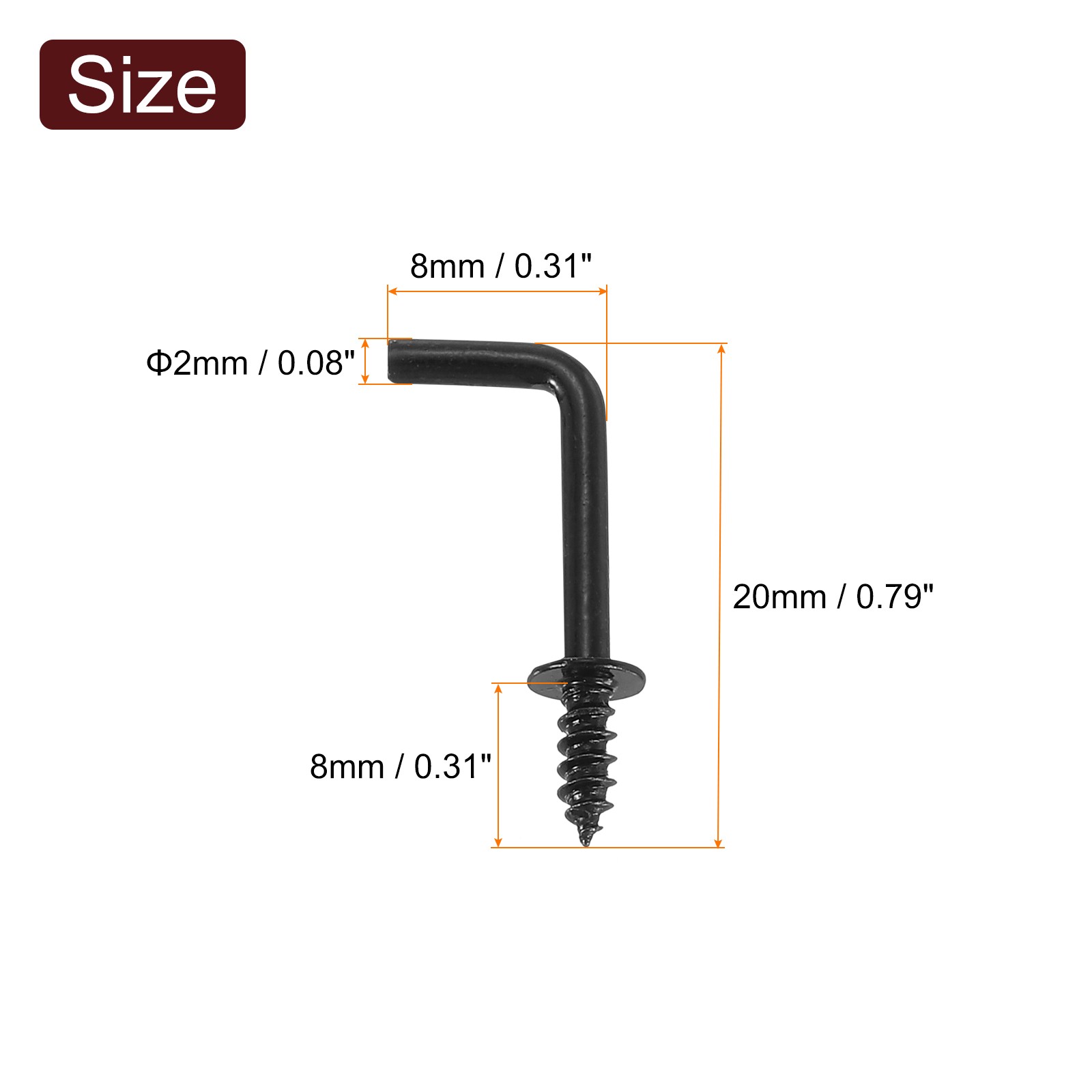 150 Pcs L Shape Hooks, 1/2 Inch Right Angle Screw Hooks for Hanging, Black