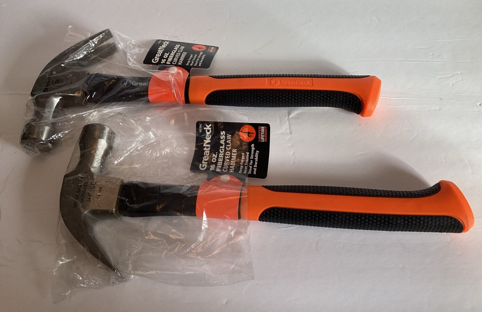 16 oz. Fiberglass Handle Safety Orange Hammer Rip and Claw Hammer *Set of 2 *NEW