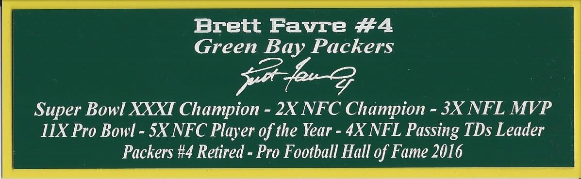 Brett Favre Autograph Nameplate Green Bay Packers Autograph Jersey Helmet Photo