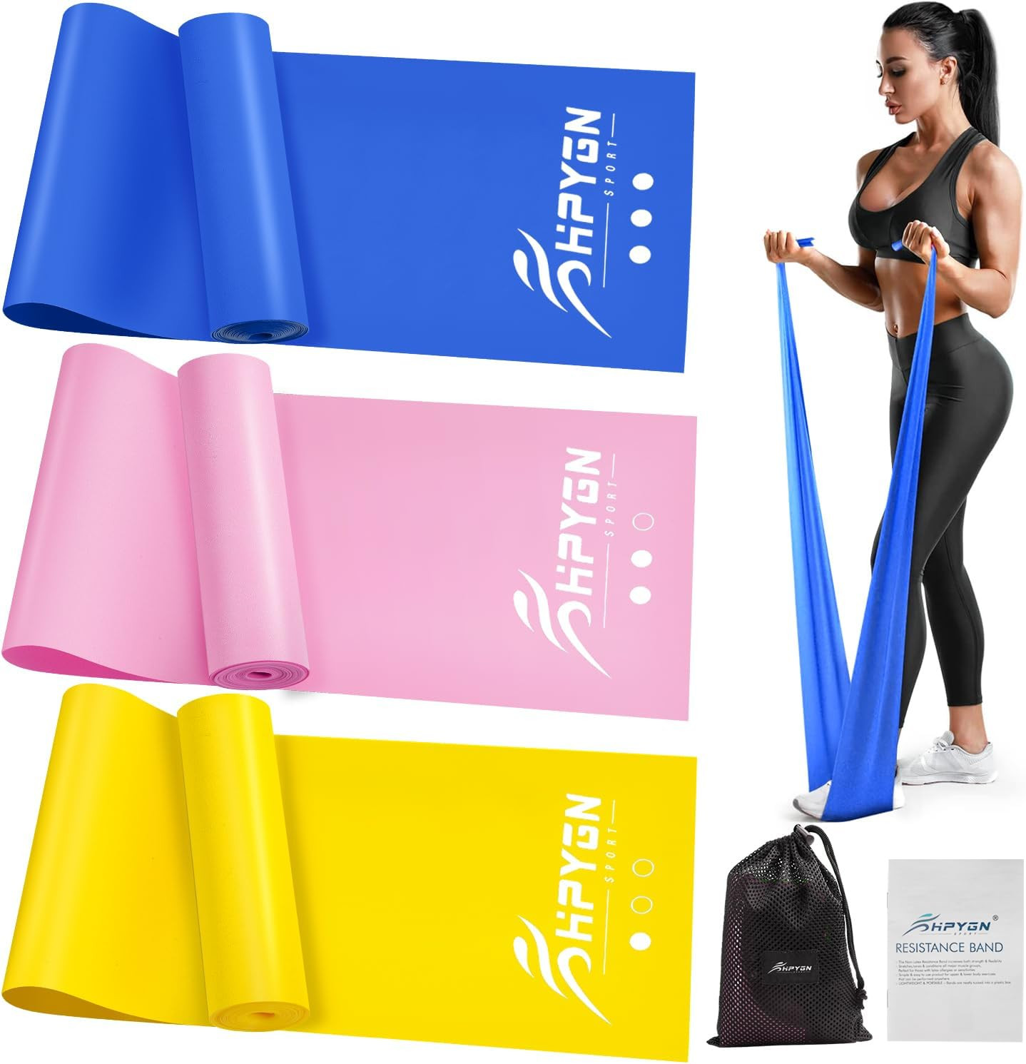 3 Levels Non-Latex Exercise Bands for Physical Therapy & Yoga, Professional Resi