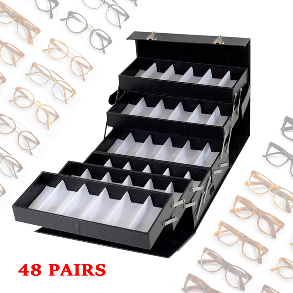 48-Slot Sunglass Box Suitcase Box Eyeglasses Display Organizer Box Luxury 48Pair