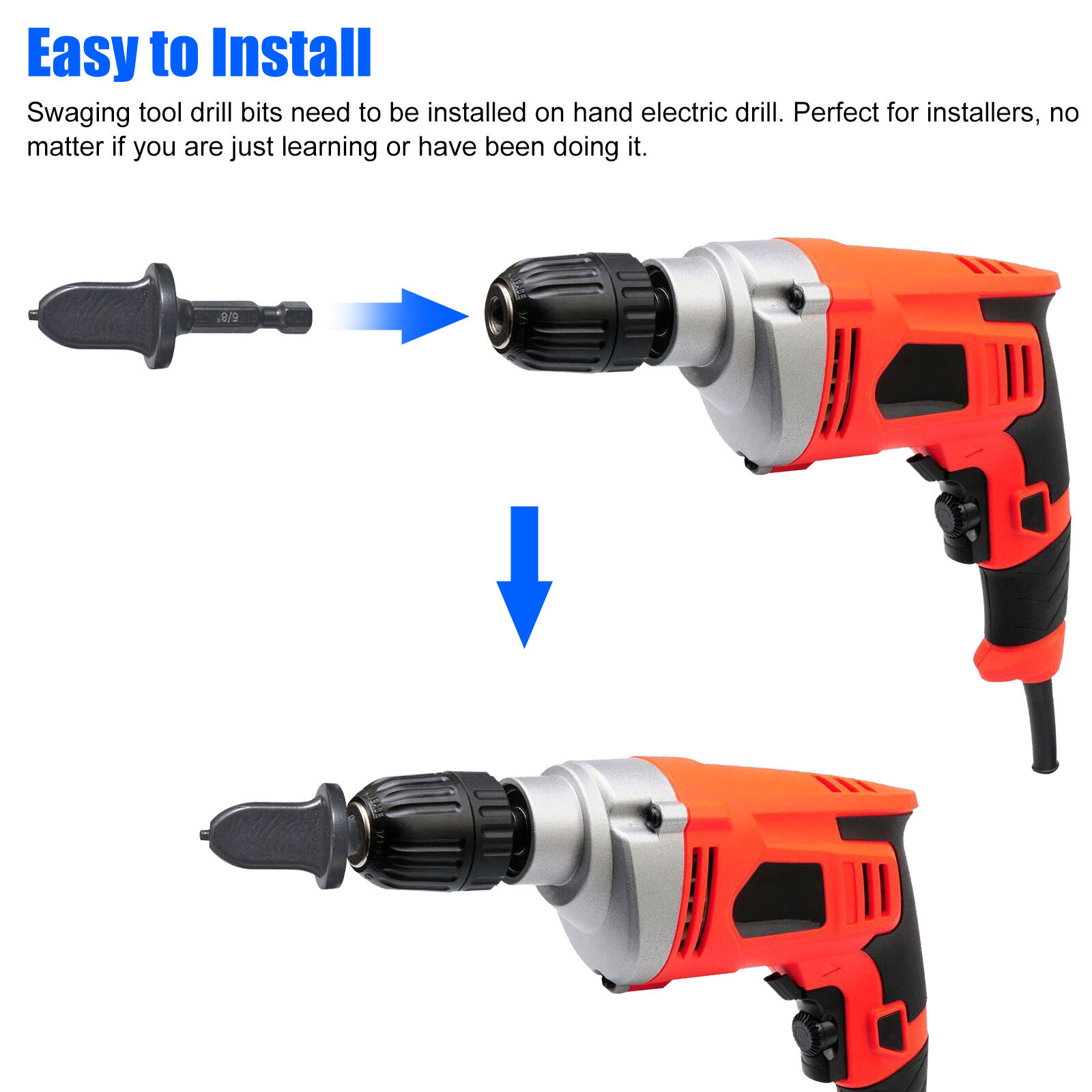 5PCS Air Conditioner Swaging Drill Bit Tube Expander Set Flaring Handle Kit Tool