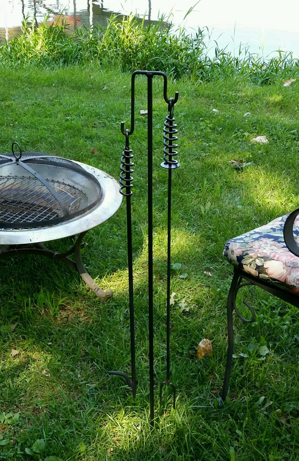 Outdoor Campfire Fireplace Fire Poker 36" & 4 Hook Post 46",Made by Blacksmith