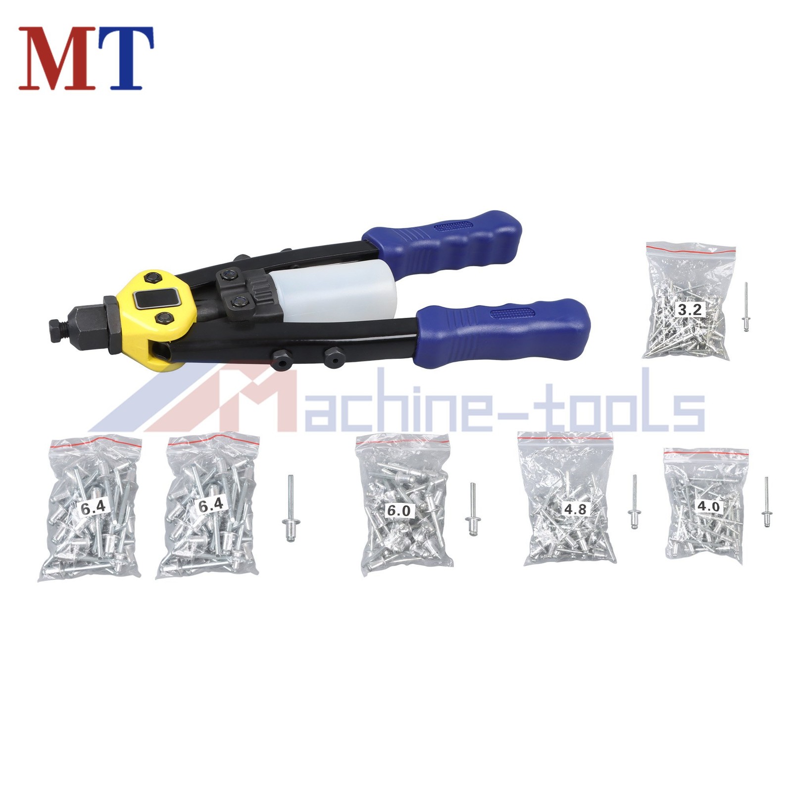 Pop Rivet Gun Kit 1/4" Multi-purpose 210Pcs Blind Rivets 13" Hand Riveter Tool