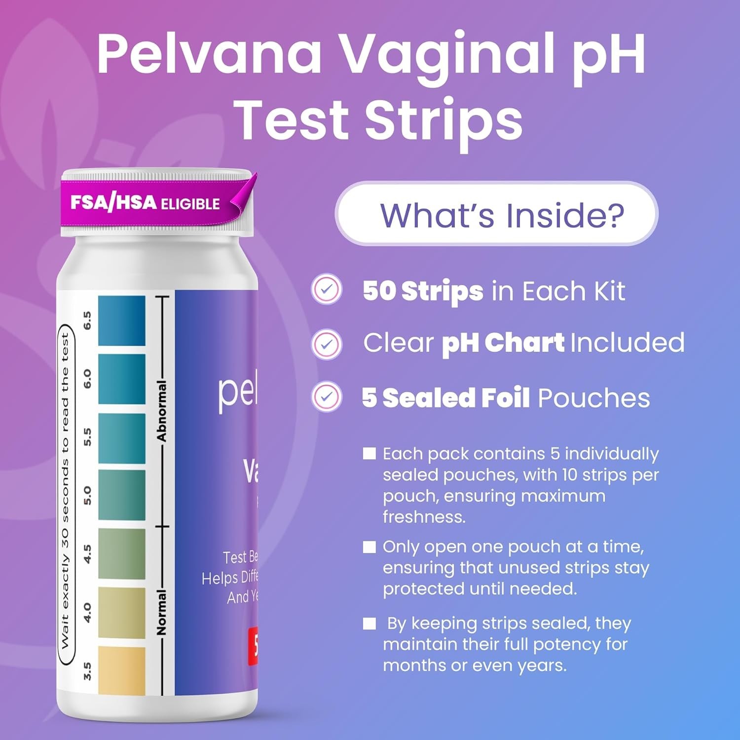 Accurate Vaginal pH Strips – Quick 50 Strip Kit for Yeast & BV Testing