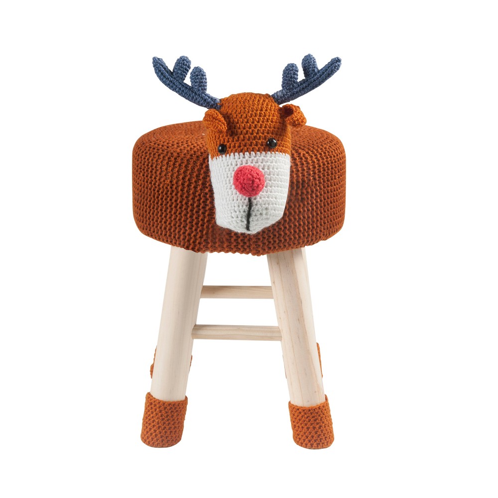 Portable Animal Ottoman Small Stool Cute Deer Foot Stool with Solid Wood Legs