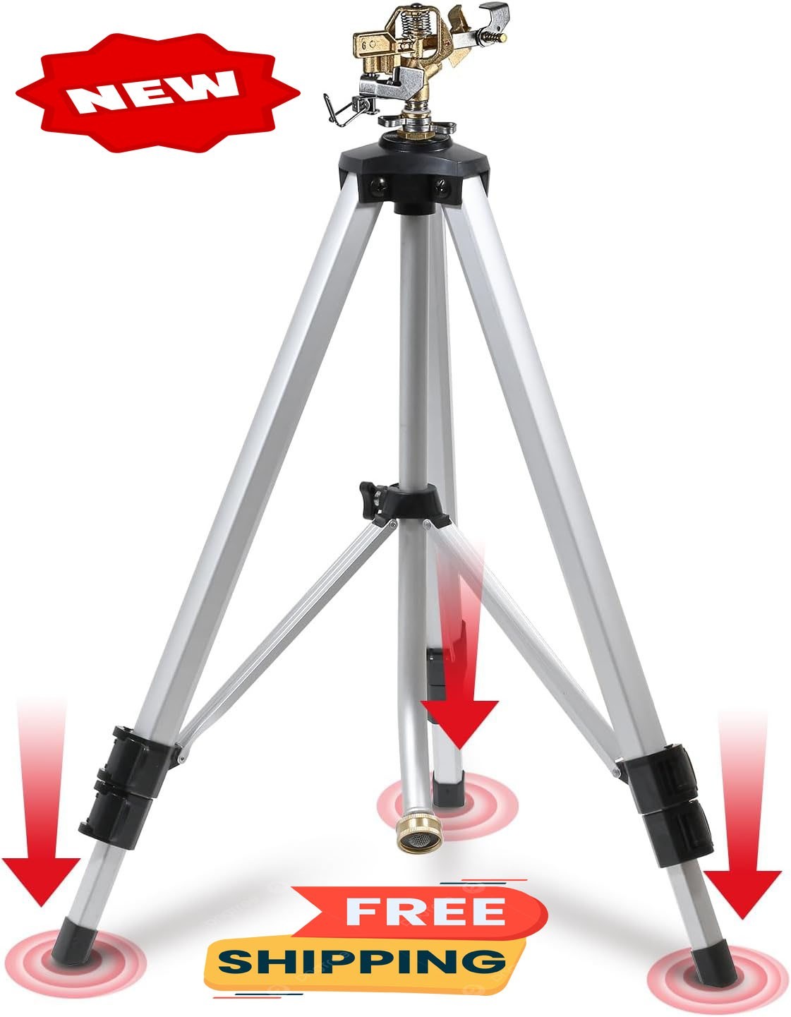 Aspersor de impacto con base de trípode ajustable, amplio alcance de 360 ​​grado