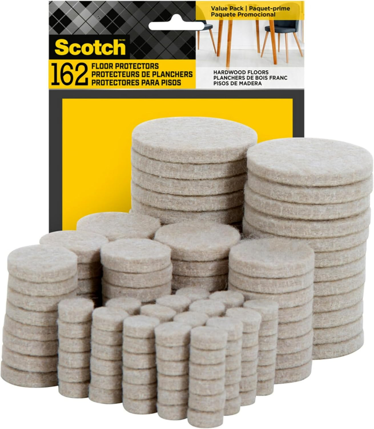 Scotch Felt Pads 162 PCS Beige, Felt Furniture Pads for Protecting Hardwood Floo