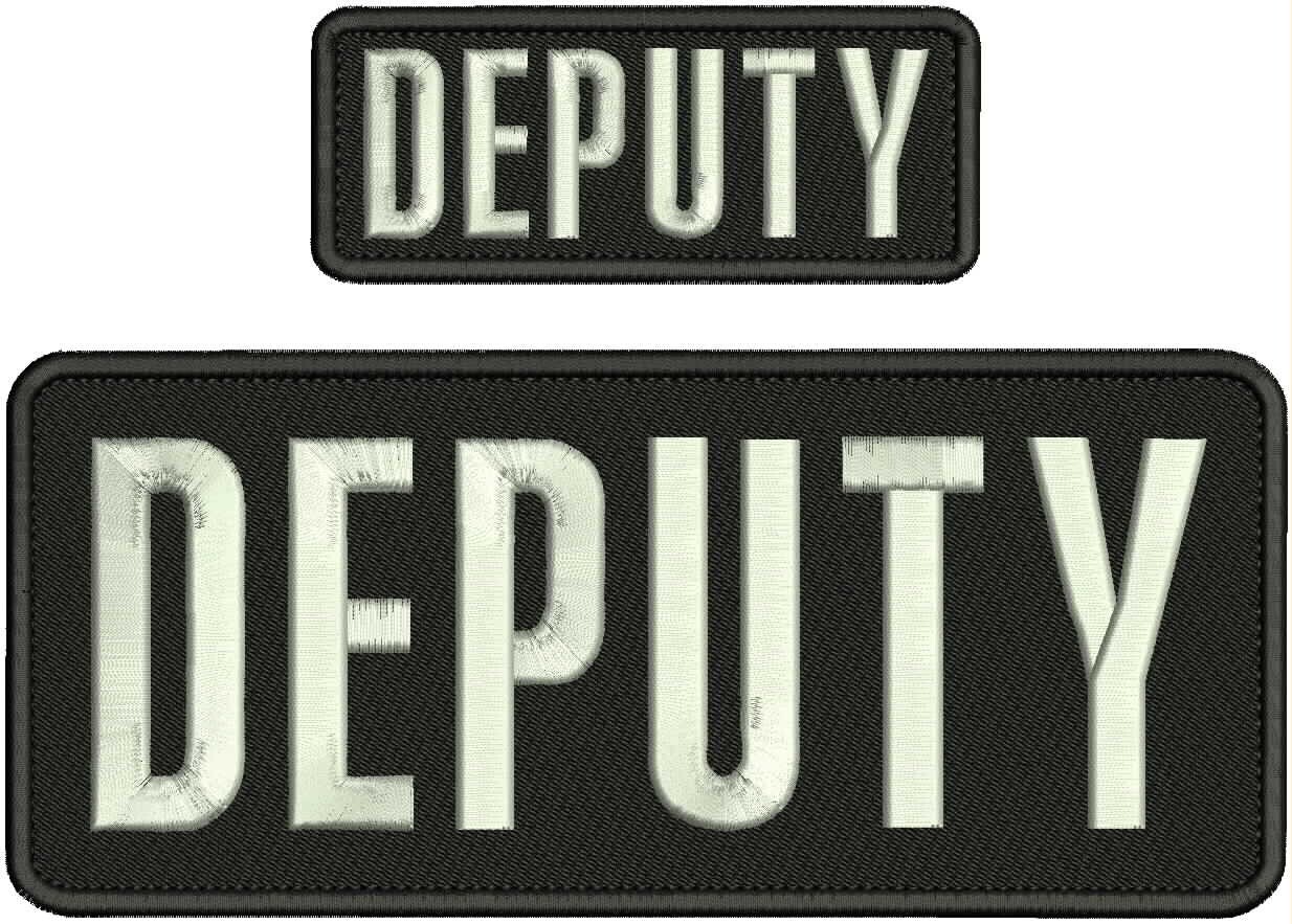 DEPUTY  embroidery patches 4x10 and 2x5 hook on back ON WHITE ON BLACK
