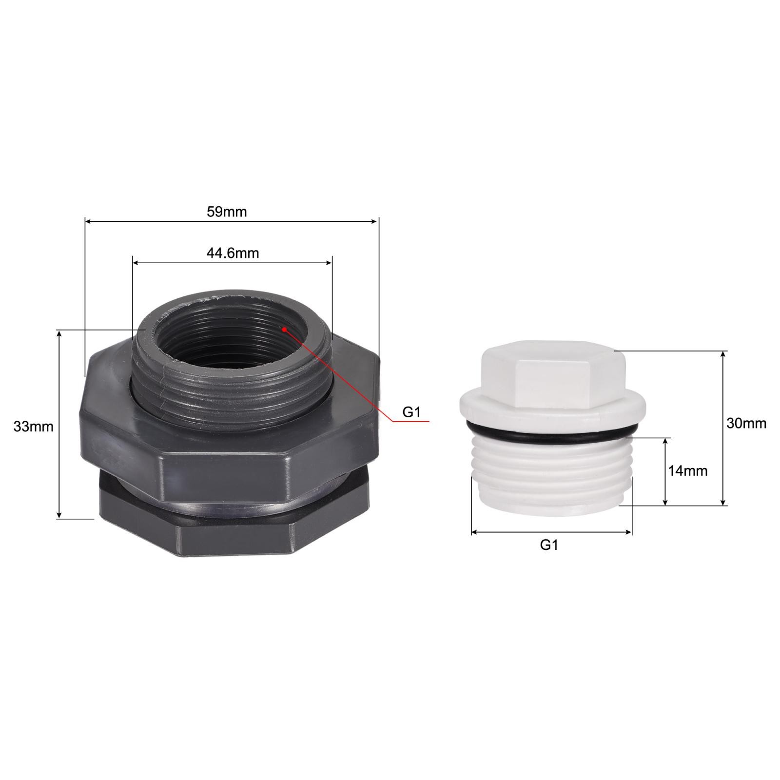 1 Set G1 Thread PVC Bulkhead Tank Adapter with White PPR Plug Fitting