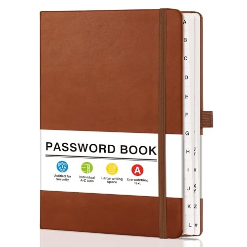 Password Books for Seniors with Alphabetical 5.7" x 8.3" (Large Font) Brown