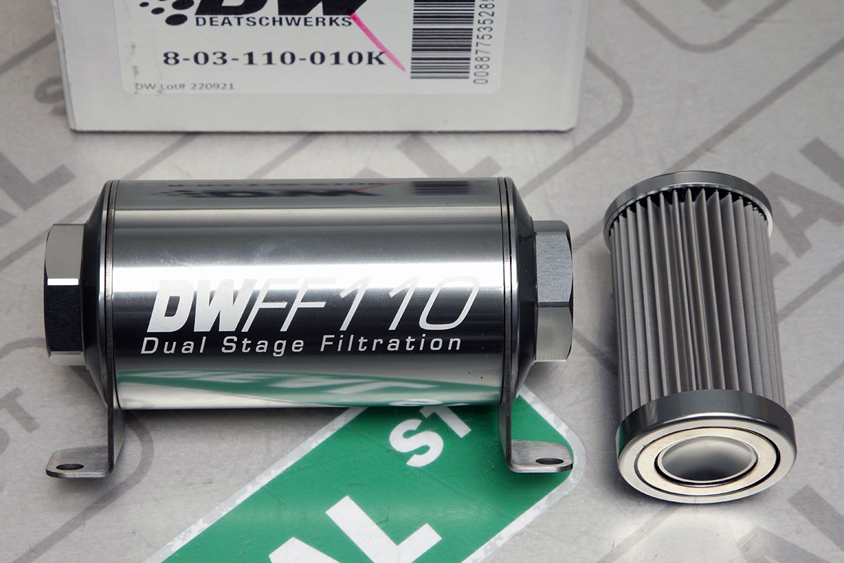 DW 110mm Inline Fuel Filter 10 Micron Stainless Steel E85 Post-Pump 10 AN ORB