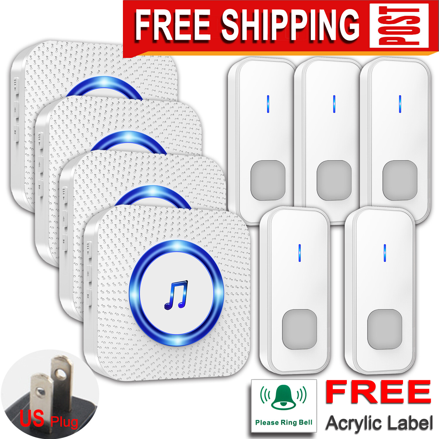 Free Shipping,5 outdoor waterproof call buttons+4 indoor Wireless doorbells