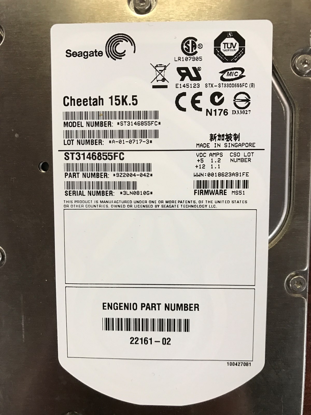 ST3146855FC  146GB 15K 4Gbps FC Hard Disk Drive  Engenio Part number 22161-02