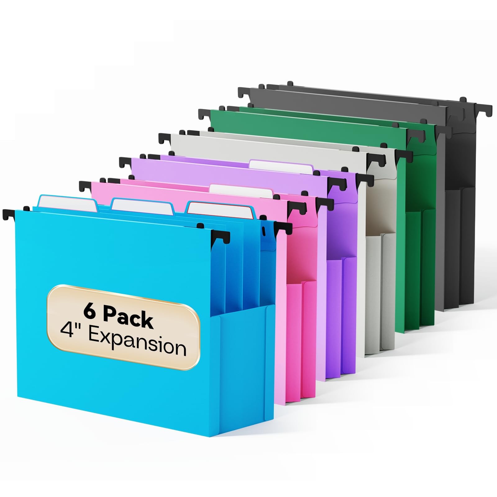 NORDUN Plastic Extra Capacity Hanging File Folders,6 Pack Assorted Color