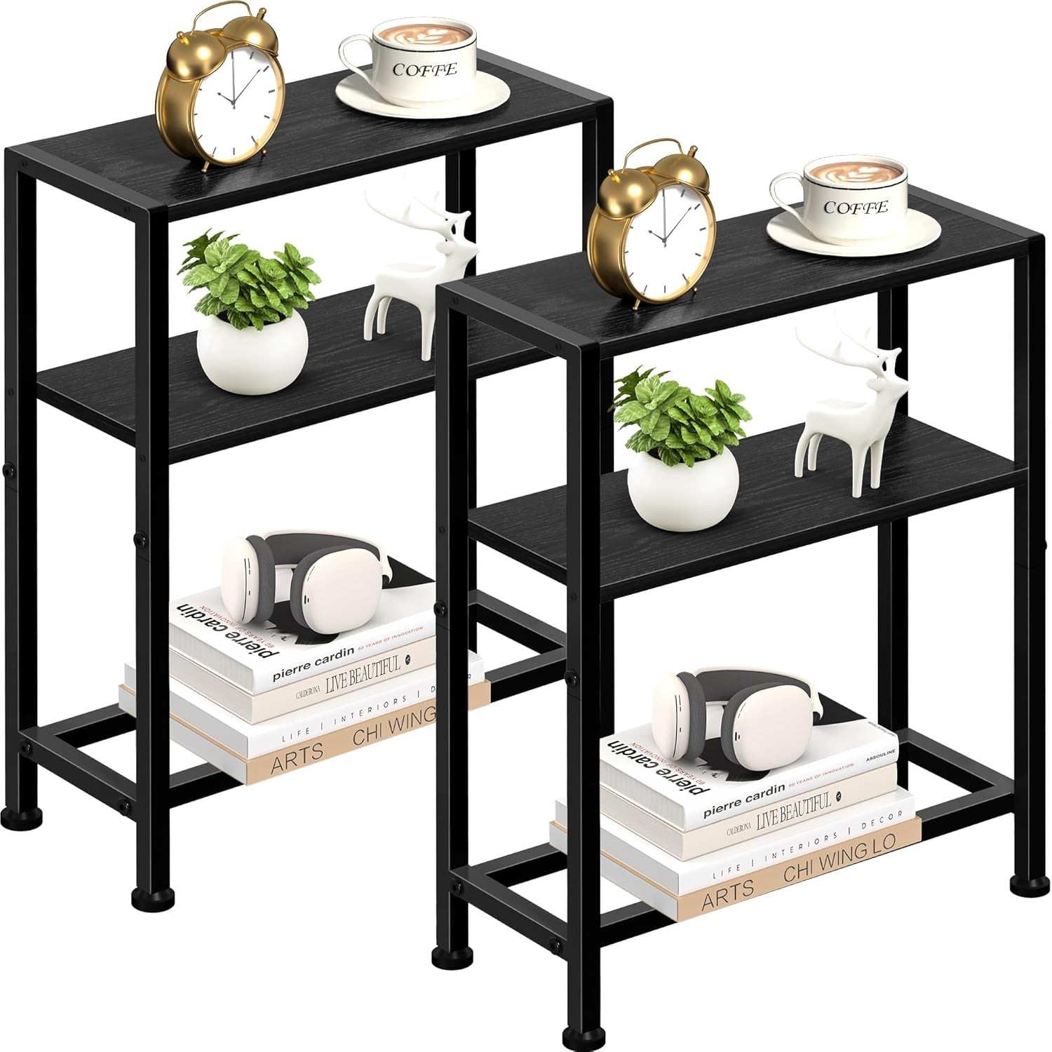 Narrow Side Table Small Space 2-Tier Small End Table W/ Shelf Holder Slim